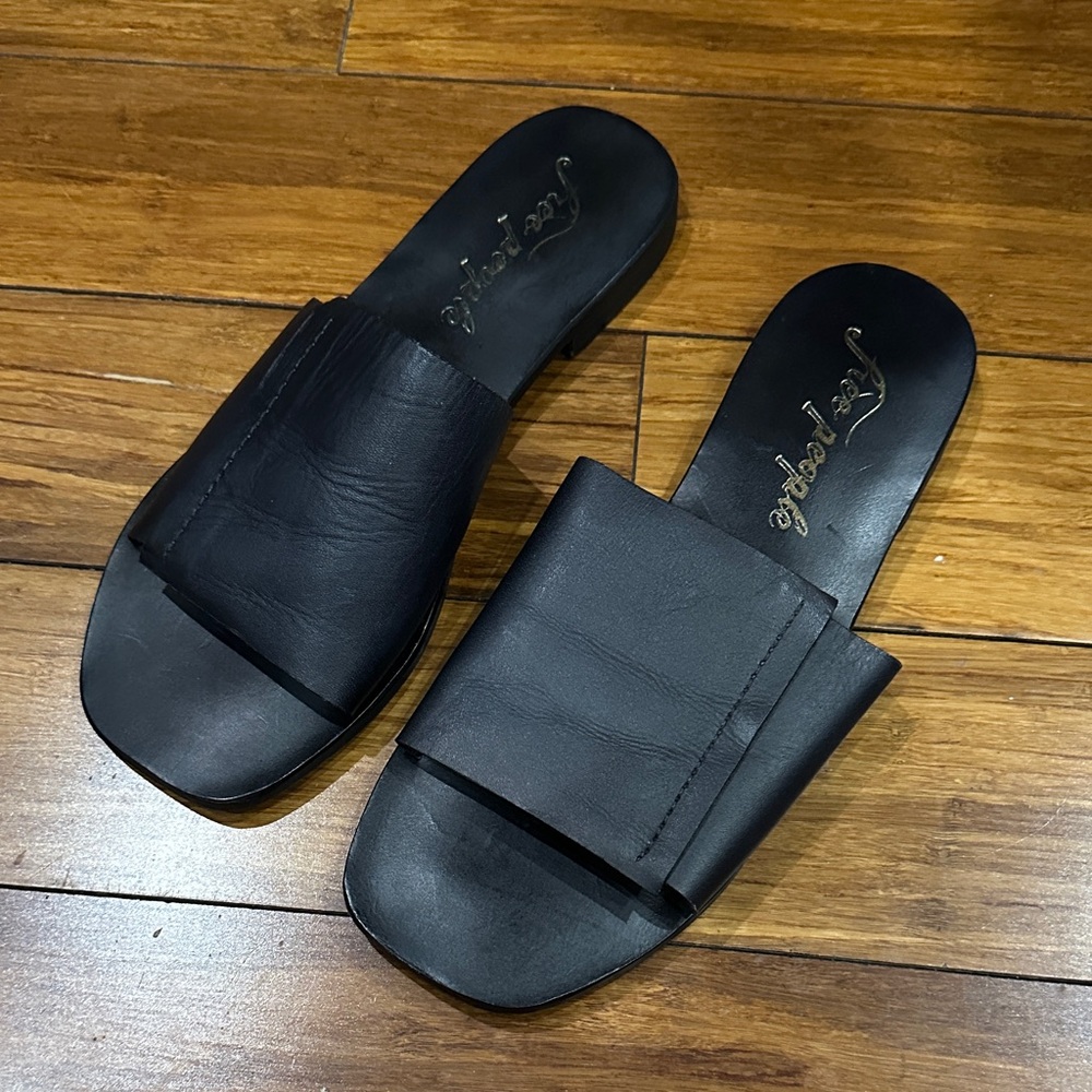 Free People Black Leather Slide Sandals